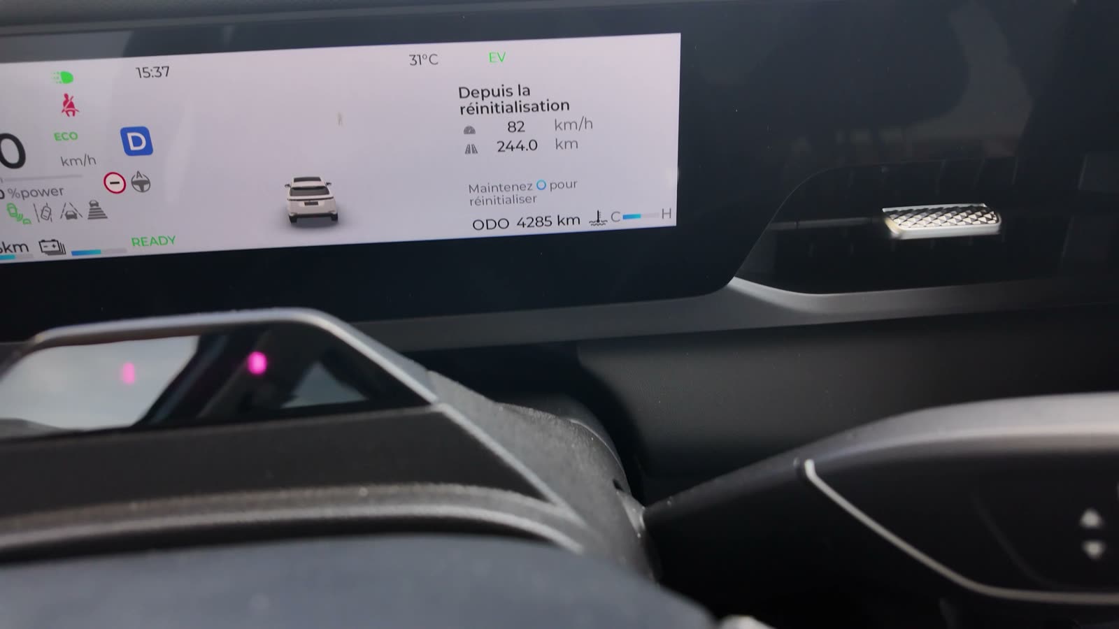 Combiné d'instrumentation du Jaecoo 5 affichant 244 km parcourus